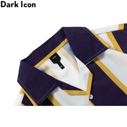 Dark Icon Big Stripe Hawaiian Shirt Men Summer Vintage Street Men's Shirt Short Sleeve Male Blouse Street King Limited