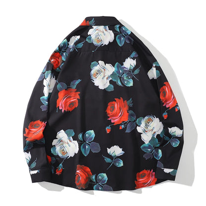 Dark Icon Floral Loose Men's Shirt Long Sleeve Autumn Oversized Shirt Man Black White Street King Limited