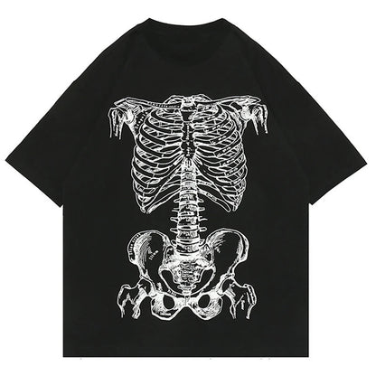 Summer Hip-hop Skull Printed Men Short-sleeved T-shirt Cotton Casual Unisex O-neck Loose Harajuku Short-sleeved Tops Tee T-shirt Street King Limited