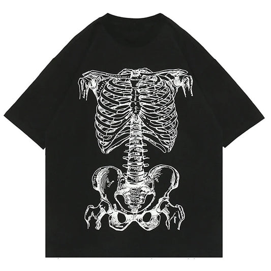 Summer Hip-hop Skull Printed Men Short-sleeved T-shirt Cotton Casual Unisex O-neck Loose Harajuku Short-sleeved Tops Tee T-shirt Street King Limited