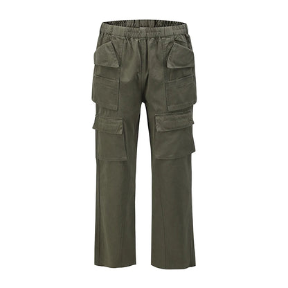 Harajuku Multi-pockets Straight Flare Pants Mens High Street Elastic Waist Solid Loose Casual Cargo Pants Hip Hop Baggy Trousers Street King Limited