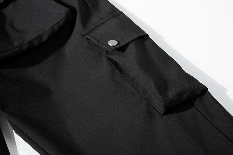 high street multi pocket casual trousers for men and women side breasted drawstring cargo pants harajuku solid loose pants unique cargo style 3127