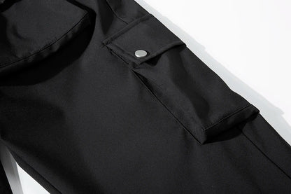 high street multi pocket casual trousers for men and women side breasted drawstring cargo pants harajuku solid loose pants unique cargo style 3127