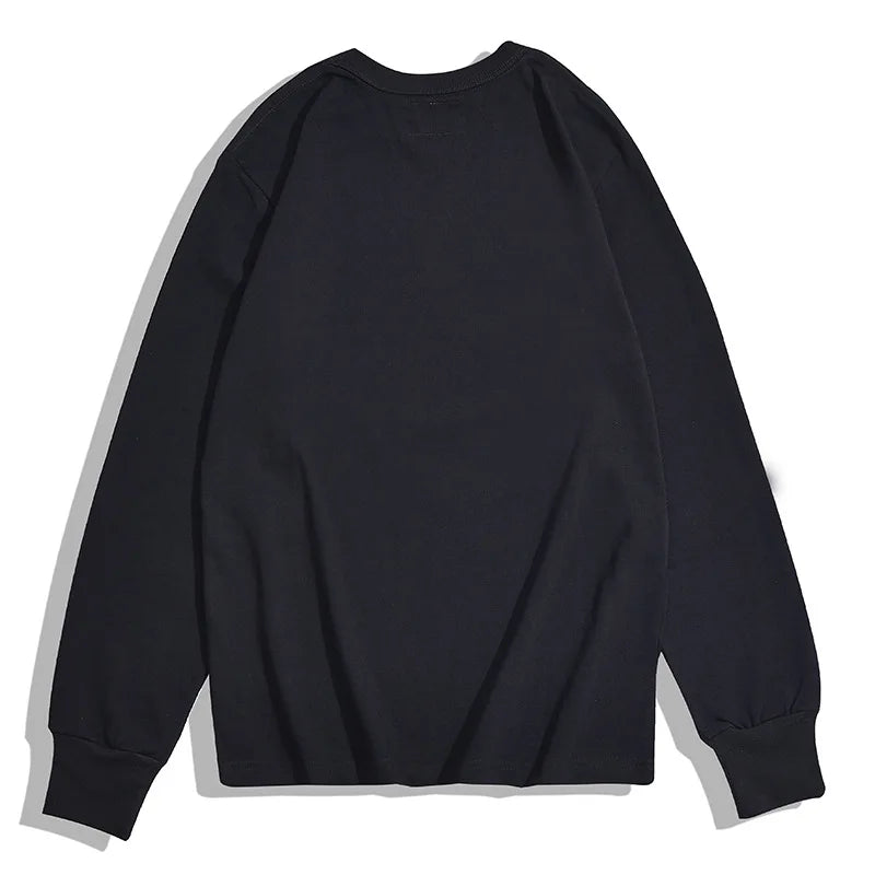 Heavy Long Sleeve T Shirt Men Autumn Winter New Round Neck Plain Color Thick Cotton T-shirt Casual Basic Bottoming Shirt Street King Limited