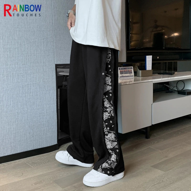 rainbowtouches fashion brand men pants harajuku stitched breasted summer casual bandana pattern hip hop loose wide leg trouser relaxed fit trousers