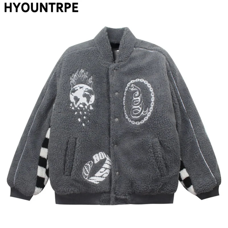 men hip hop harajuku letter embroidery fleece jackets and coats new outerwears winter warm thick streetwear bomber jacket parkas minimalist street pants