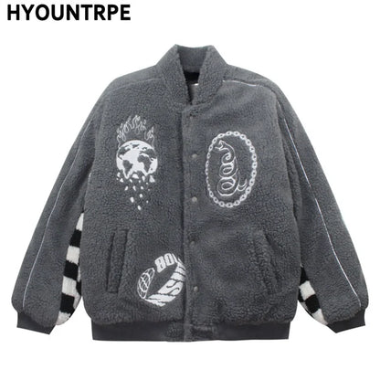 men hip hop harajuku letter embroidery fleece jackets and coats new outerwears winter warm thick streetwear bomber jacket parkas minimalist street pants