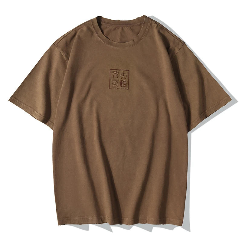 Lyprerazy Chinese Vintage Monkey King Embroidery T Shirt Men Tshirt Men Streetwear T-Shirt Hip Hop 4XL Clothes Brown Cotton Street King Limited