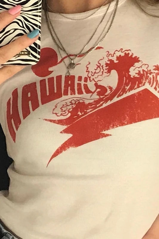 Y2K baby Summer Skinny Women Graphic T Shirts Navel Trend Print Stretchy Short Sleeve Kawaii Crop Top Streetwear Tees Aesthetic Street King Limited