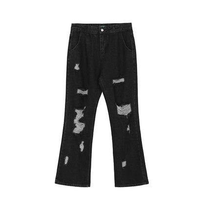 fashion back letters embroidery denim flare jeans mens zipper straight trouser hip hop destroy holes streetwear pants joggers unique joggers style 4611