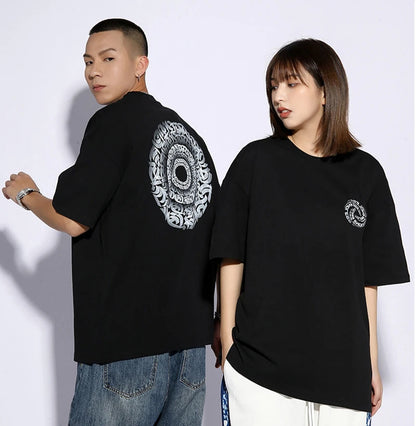 Rainbowtouhes 2022 New Half Sleeve Cotton Unisex Trendy T-shirt Men High Street Fashion Hip Hop Style Circle Pattern T Shirts Street King Limited