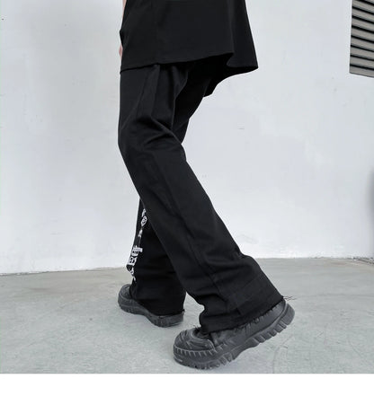 fashion letters embroidery denim flare jeans mens high street elastic waist straight trouser hip hop streetwear pants joggers unique joggers style 3774