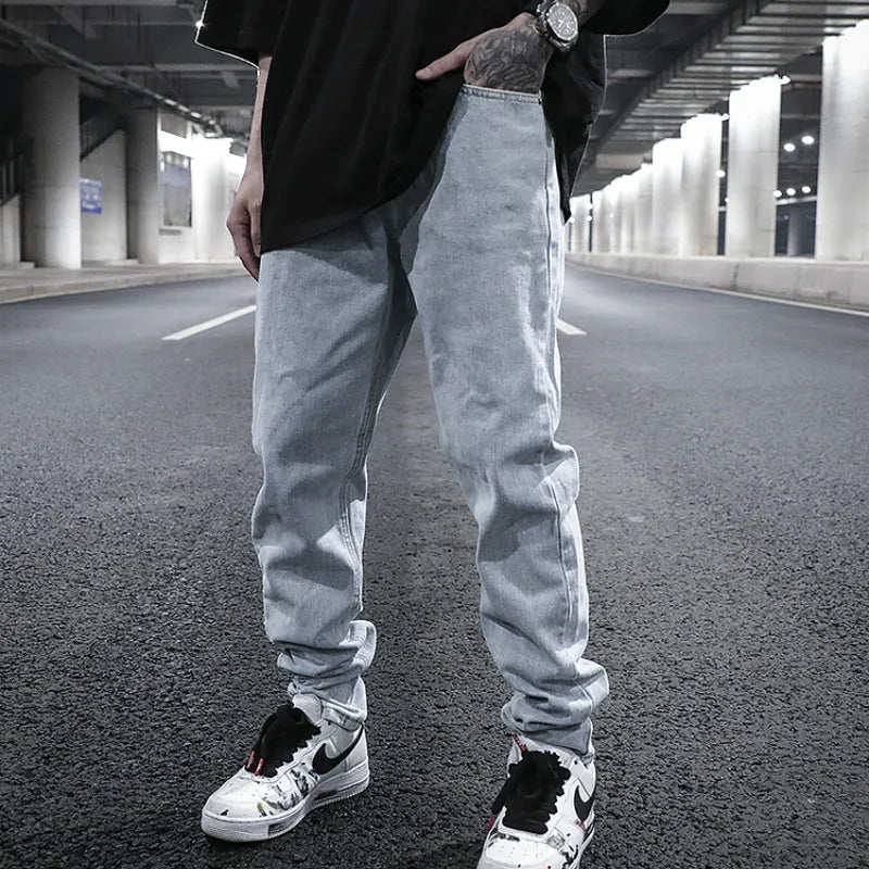men back letter embroidery denim jean pants fashion slim zipper biker jeans trouser new casual hip hop streetwear pants joggers sporty tapered joggers
