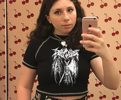 Women's T-shirt Harajuku Y2K crop Top Harajuku Retro Korean Black Demon Punk Gothic Anime Print Clothes Slim anime Street King Limited