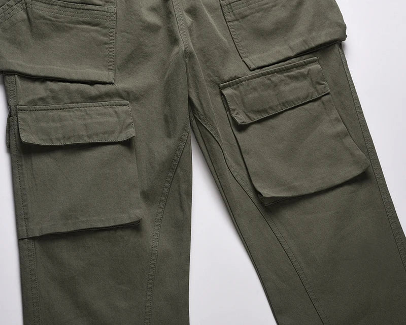Harajuku Multi-pockets Straight Flare Pants Mens High Street Elastic Waist Solid Loose Casual Cargo Pants Hip Hop Baggy Trousers Street King Limited