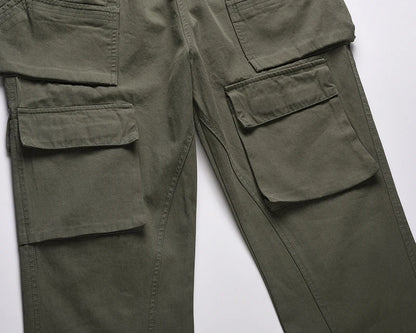 Harajuku Multi-pockets Straight Flare Pants Mens High Street Elastic Waist Solid Loose Casual Cargo Pants Hip Hop Baggy Trousers Street King Limited