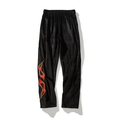 2 pieces set men embroidery velvet zipper jacket and elastic waist loose straight pants sweatsuit hip hop tracksuits sweatsuit unique default style 3311