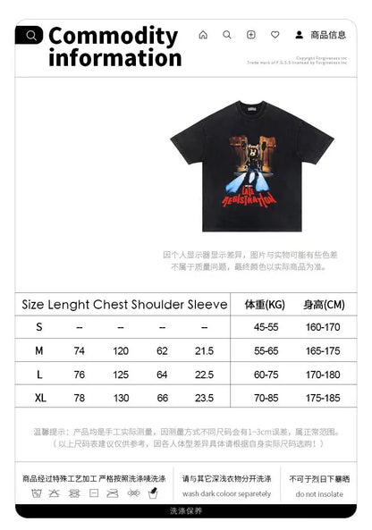 Spring summer new product the same drop-out bear print short-sleeved T-shirt man Street King Limited