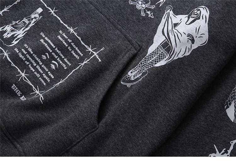 2023 Hip Hop Hoodie Sweatshirt Men Streetwear Skull Graffiti Print Hoodie Pullover Cotton Autumn Grey Harajuku Punk Clothes New Street King Limited