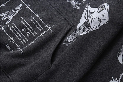 2023 Hip Hop Hoodie Sweatshirt Men Streetwear Skull Graffiti Print Hoodie Pullover Cotton Autumn Grey Harajuku Punk Clothes New Street King Limited