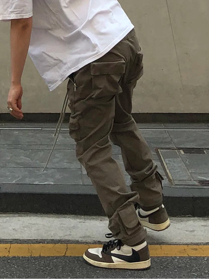 High Street Multi-pocket Drawstring Overalls Mens Straight Vibe Style Oversize Casual Cargo Pants Hip Hop Loose Baggy Trousers Street King Limited