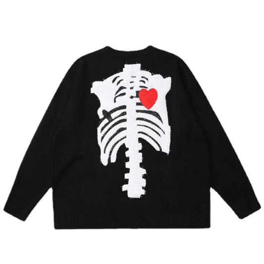 Hip Hop Skull Knitted Oversized Sweater Mens Letter Embroidery O-neck Long Sleeve Pullover Streetwear Loose Sweaters Clothing Street King Limited