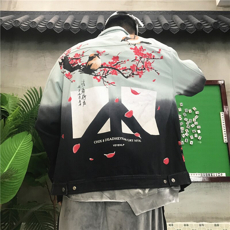 "Falling Red Leafs" Unisex Men Women Streetwear Denim Jacket Daulet Apparel