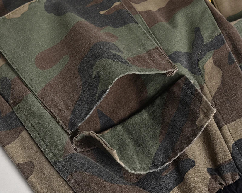 Camouflage Cargo Pants Bieber Hip Hop Vintage Multi-pocket Bottom Button Men's Cargo Trousers Streetwear Mens Military Pants Street King Limited