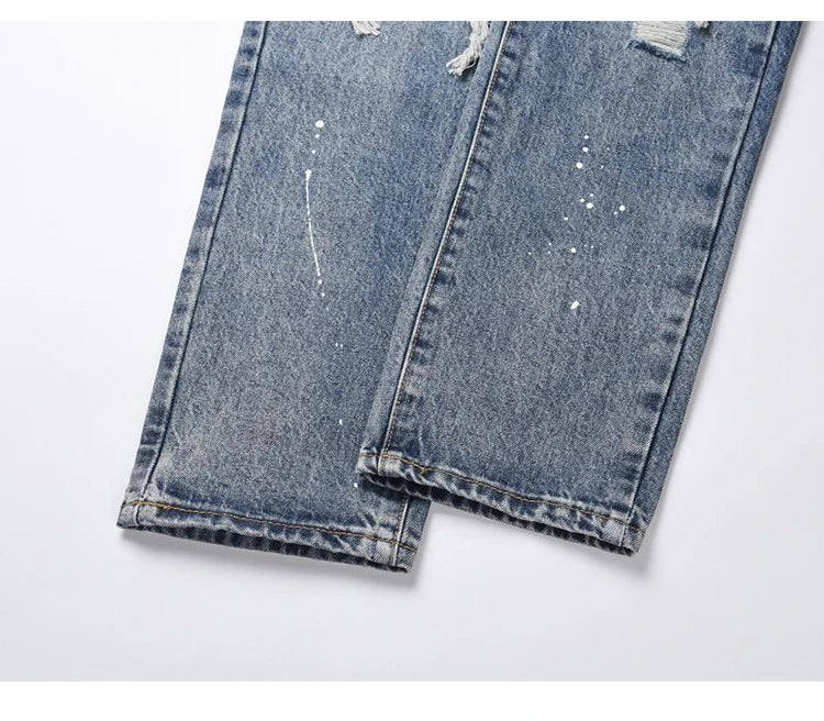 men ripped holes denim jean pants hip hip new fashion straight patchwork pants new casual jeans streetwear mens trousers joggers unique joggers style 399