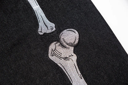 retro skull hand bone embroidery washed mens jeans pants vibe style straight casual oversize denin trousers streetwear unique jeans style 9