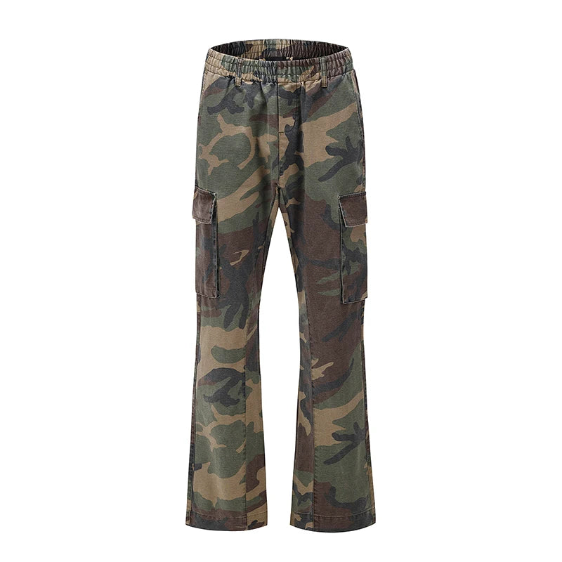 2023 camouflage micro flare pants fashionable streetwear camo cargo pants for male slim fit trousers women baggy casual clothes unique cargo style 2645