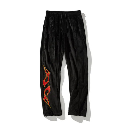 2 pieces set men embroidery velvet zipper jacket and elastic waist loose straight pants sweatsuit hip hop tracksuits sweatsuit unique default style 3310