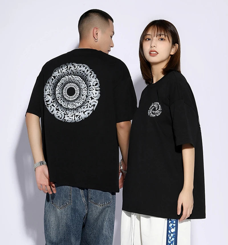 Rainbowtouhes 2022 New Half Sleeve Cotton Unisex Trendy T-shirt Men High Street Fashion Hip Hop Style Circle Pattern T Shirts Street King Limited