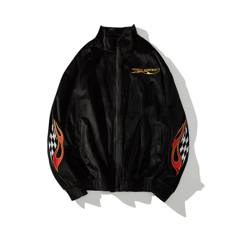 2 pieces set men embroidery velvet zipper jacket and elastic waist loose straight pants sweatsuit hip hop tracksuits sweatsuit unique default style 3308