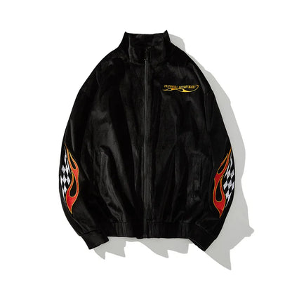 2 pieces set men embroidery velvet zipper jacket and elastic waist loose straight pants sweatsuit hip hop tracksuits sweatsuit unique default style 3308