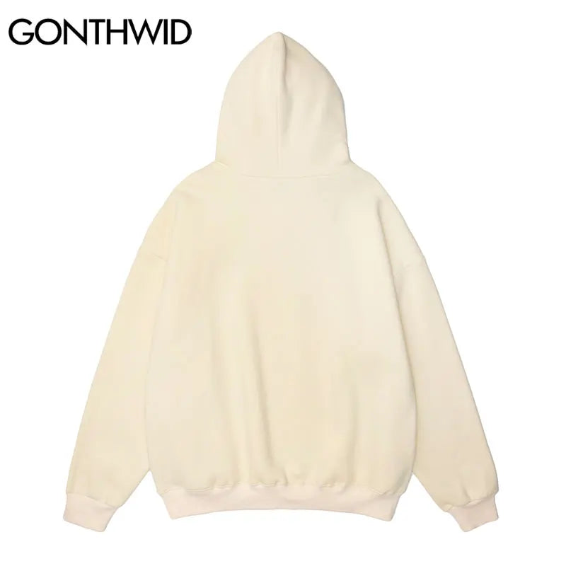 GONTHWID Men Hip Hop Hoodie Sweatshirt Streetwear Funny Bear Print Hooded Harajuku Winter Cotton Fleece Pullover Khaki Black Street King Limited