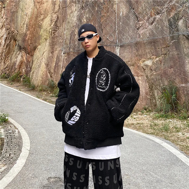 men hip hop harajuku letter embroidery fleece jackets and coats new outerwears winter warm thick streetwear bomber jacket parkas unique default style 5029