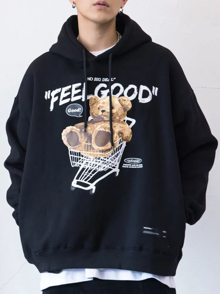 GONTHWID Men Hip Hop Hoodie Sweatshirt Streetwear Funny Bear Print Hooded Harajuku Winter Cotton Fleece Pullover Khaki Black Street King Limited