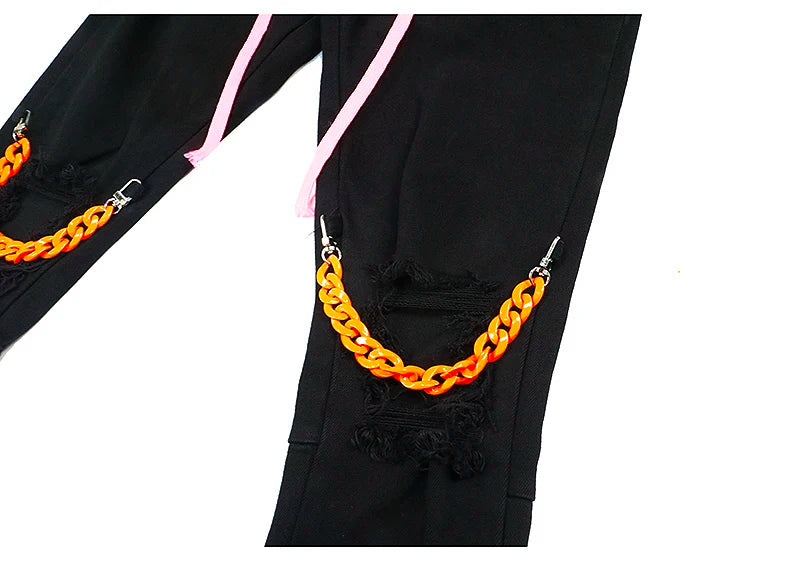 high street knee hole with chain ripped biker jeans mens slim fit denim pants autumn new streetwear casual hip hop pants joggers unique joggers style 3255
