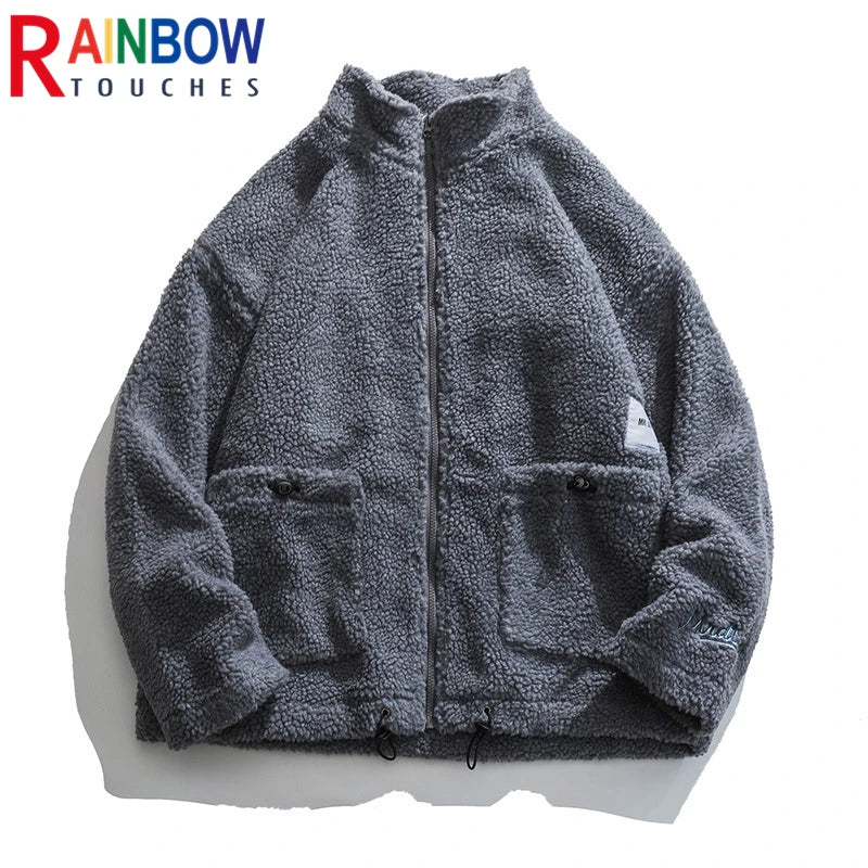 rainbowtouches winter lamb wool cotton clothes couple neutral stand collar high street tide brand embroidered cotton clothes unique default style 4426