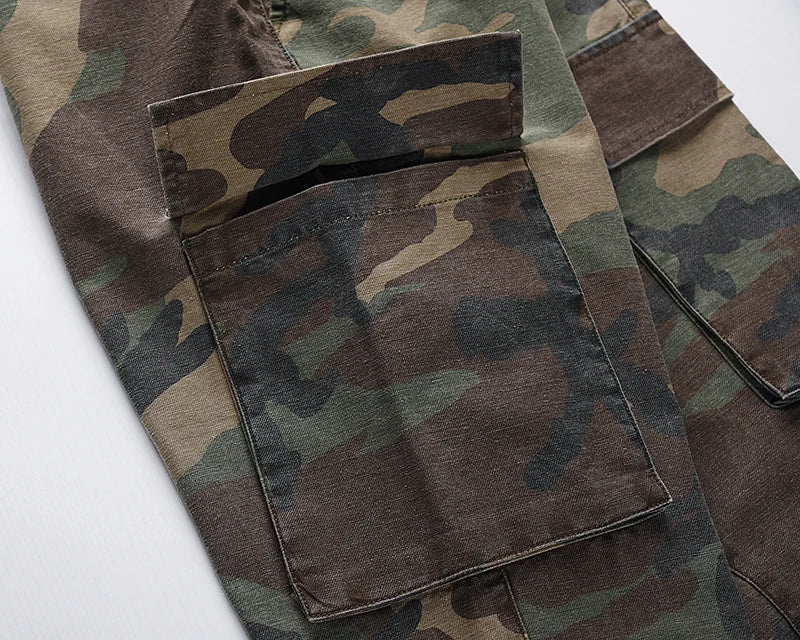 2023 camouflage micro flare pants fashionable streetwear camo cargo pants for male slim fit trousers women baggy casual clothes unique cargo style 2654