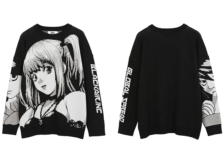Mens Hip Hop Streetwear Harajuku Sweater Vintage Retro Japanese Style Anime Girl Knitted Sweater 2023 Autumn Cotton Pullover Street King Limited