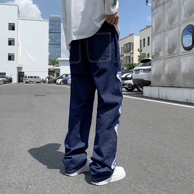 skeleton embroidery straight jean pants couples mopping trousers mens streetwear denim pants mens clothing jeans for men baggy stacked flare jeans
