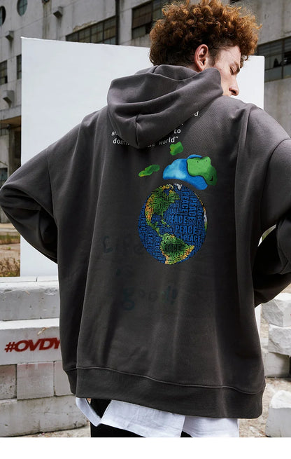 2023 Hip Hop Streetwear Hoodies Sweatshirt Globe Print Men Harajuku Pullover Hoodie Winter Fleece Cotton Autumn Sweatshirt Loose Street King Limited