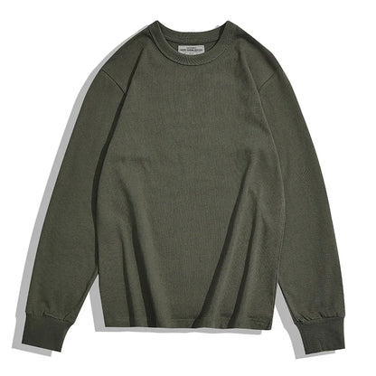 Heavy Long Sleeve T Shirt Men Autumn Winter New Round Neck Plain Color Thick Cotton T-shirt Casual Basic Bottoming Shirt Street King Limited