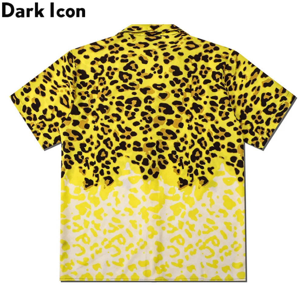 Dark Icon Yellow Leopard Hawaiian Shirt Men Vintage Street Polo Shirt Man Man Blouse Street King Limited