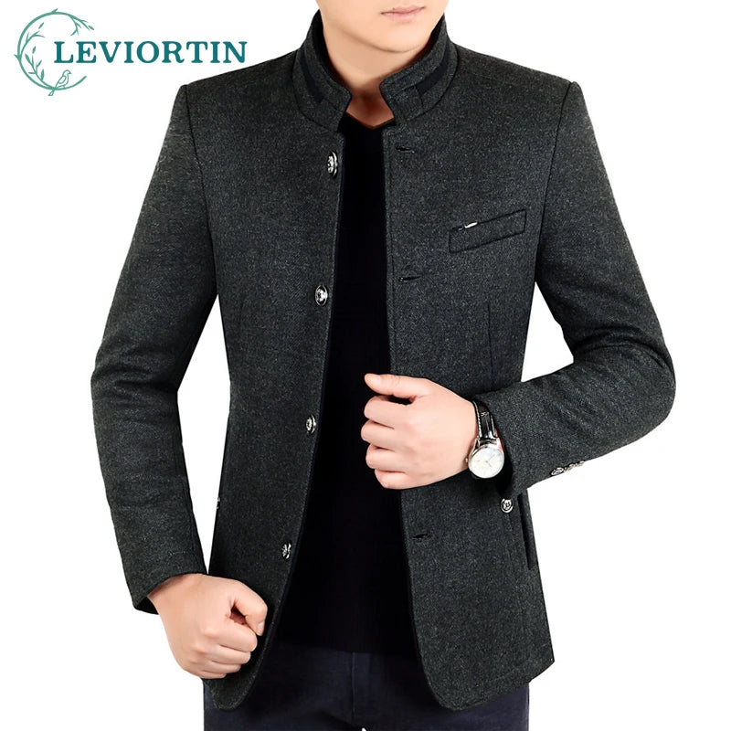 Autumn Winter Wool Coat Men Leisure Long Woolen Coats Men's Pure Color Business Casual Fashion Jackets Men Wool Overcoat Outwear Street King Limited