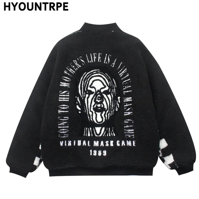 men hip hop harajuku letter embroidery fleece jackets and coats new outerwears winter warm thick streetwear bomber jacket parkas relaxed fit trousers