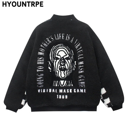 men hip hop harajuku letter embroidery fleece jackets and coats new outerwears winter warm thick streetwear bomber jacket parkas relaxed fit trousers