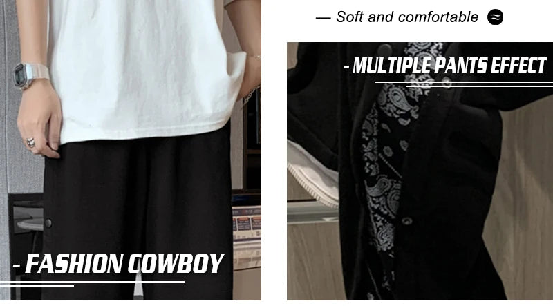 rainbowtouches fashion brand men pants harajuku stitched breasted summer casual bandana pattern hip hop loose wide leg trouser unique default style 1900